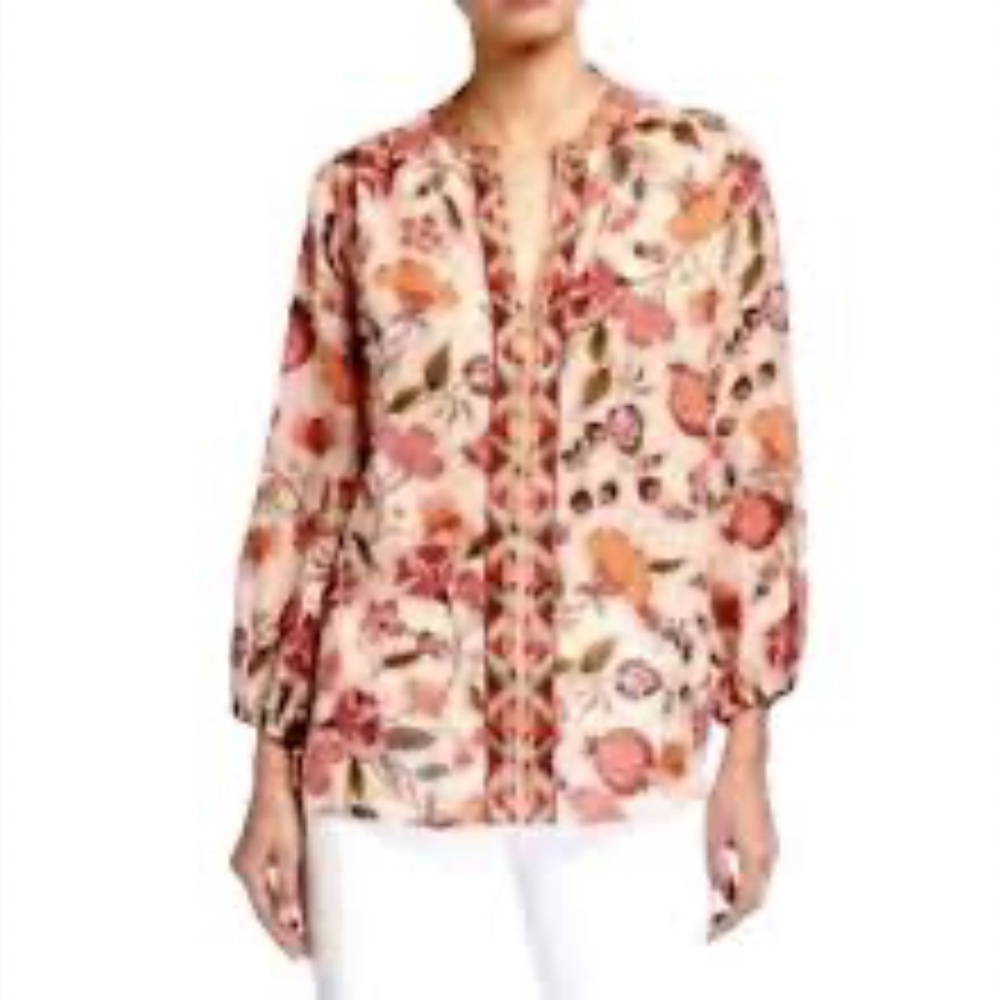 NWT JOHNNY WAS Workshop Paris Effortless Floral Pink Blouse Women's Size M